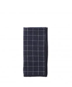 Adelene Simple Cloth Linen Windowpane Check Napkin In Dark Blue