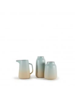 Heath Clay Studio Wide Vase In Aqua And Barley