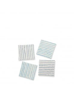 Cathy Callahan Linen Lines Coaster Set In Deep Blue And Bright Blue (Set Of 4)
