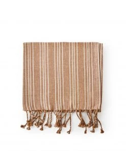 Garza Marfa Cotton Linen Ticking Stripe Tea Towel In Coffee