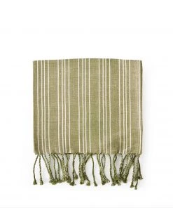 Garza Marfa Cotton Linen Ticking Stripe Tea Towel In Olive