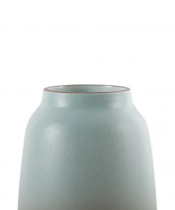 Heath Clay Studio Wide Vase In Aqua And Barley