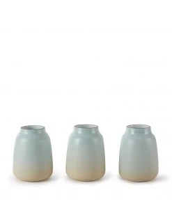 Heath Clay Studio Wide Vase In Aqua And Barley