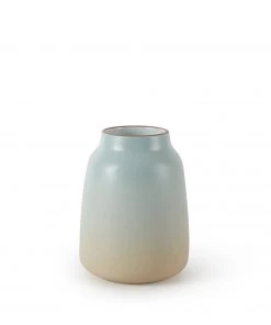 Heath Clay Studio Wide Vase In Aqua And Barley