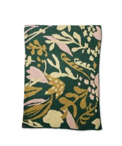 Hillery Sproatt New Poppies & Lotus Blanket In Forest Green