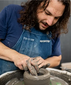 Heath Clay Studio Neck Vase In Vanilla Bean And Matte Brown