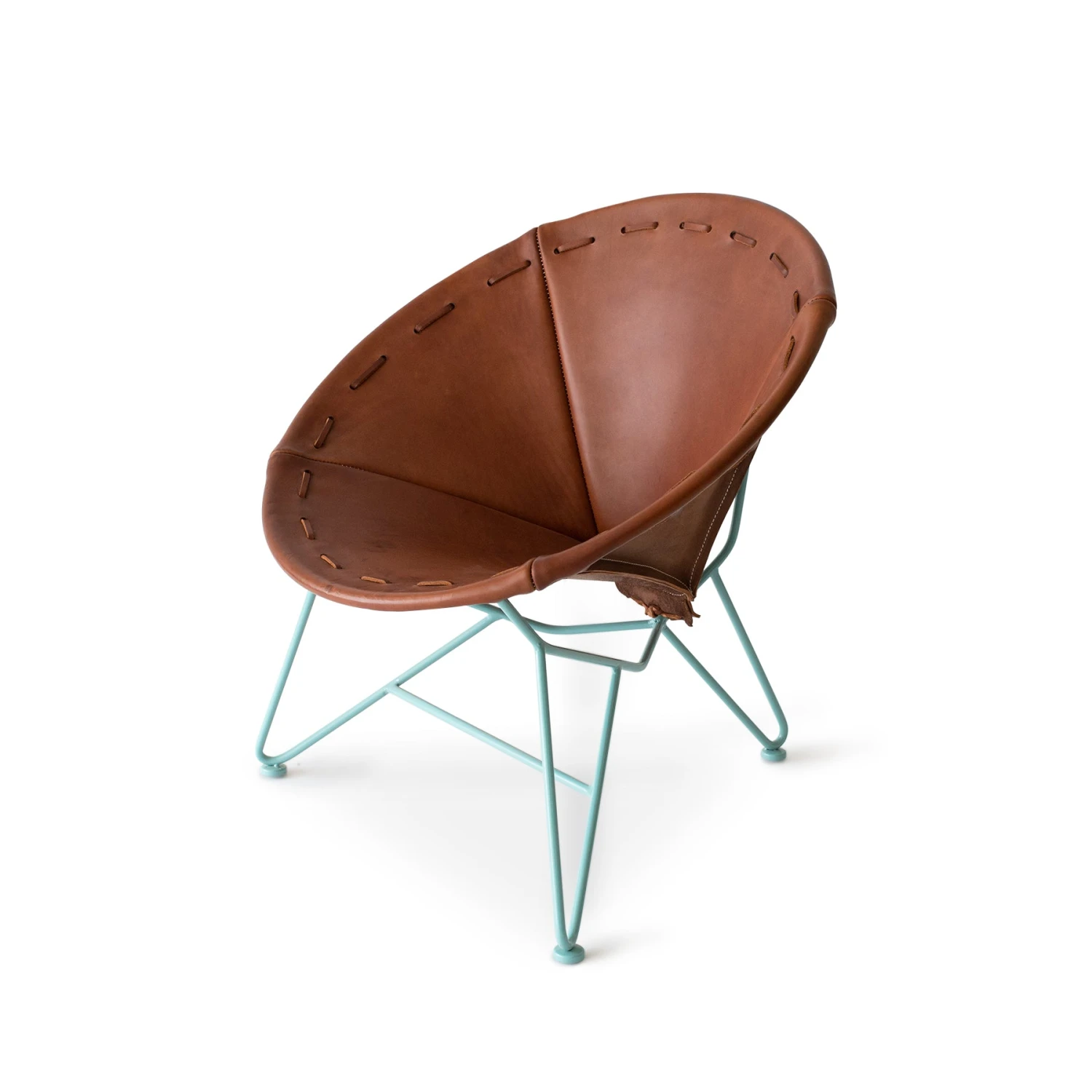 Garza Marfa Saddle Leather Round Chair In Chocolate With Aqua Base Furniture Garza Marfa Saddle Leather Round Chair In Chocolate With Aqua Base Furniture
