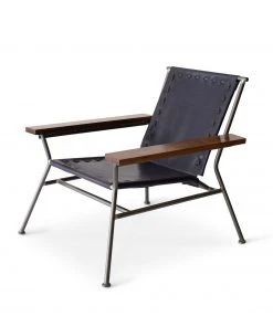 Garza Marfa Saddle Leather Arm Chair In Blue With Natural Steel Base