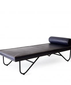 Garza Marfa Furniture Saddle Leather Chaise In Blue With Dash Black Base
