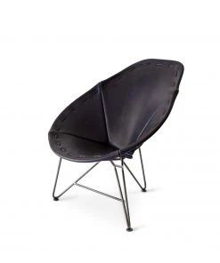 Garza Marfa Saddle Leather Oval Chair In Blue With Natural Steel Base