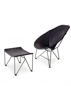 Garza Marfa Saddle Leather Oval Chair In Blue With Natural Steel Base