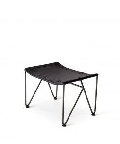 Garza Marfa Furniture Saddle Leather Ottoman In Blue With Natural Steel Base