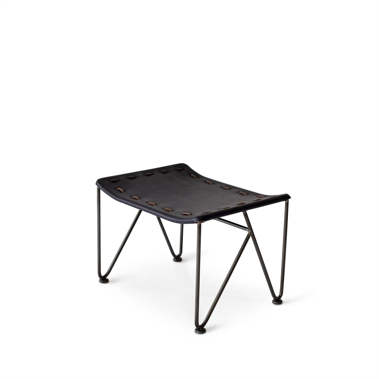 Garza Marfa Furniture Saddle Leather Ottoman In Blue With Natural Steel Base Garza Marfa Furniture Saddle Leather Ottoman In Blue With Natural Steel Base