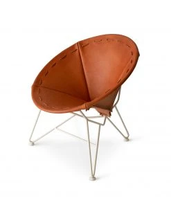 Garza Marfa Saddle Leather Round Chair In Natural With Oyster White Base Furniture