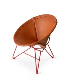 Garza Marfa Saddle Leather Round Chair In Natural With Strawberry Red Base