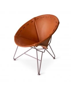 Garza Marfa Saddle Leather Round Chair In Natural With Mauve Base Furniture