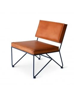 Garza Marfa Upholstered Lounge Chair In Natural Leather With Sapphire Blue Base Furniture