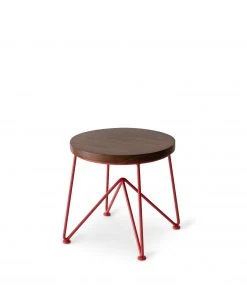 Garza Marfa Walnut Stool With Strawberry Red Base