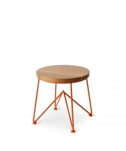Garza Marfa Furniture Quarter Sawn Oak Stool With Red Orange Base