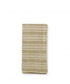 Garza Marfa Registry Essentials Cotton Linen Small Ticking Stripe Napkins In Olive (Set Of 4)