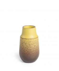 Heath Clay Studio Neck Vase In Ochre And Matte Brown Vases