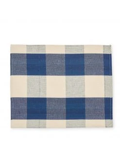 Tensira New Cotton Check Placemat In Navy Blue And Off-White