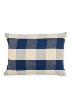 Tensira New Cotton Check Pillow In Navy Blue And Off-White