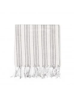 Garza Marfa Registry Essentials Cotton Linen Ticking Stripe Tea Towel In Ivory With Black