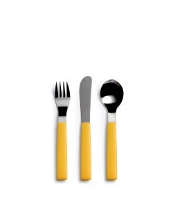 David Mellor Heath Kids Flatware Set With Yellow Handles